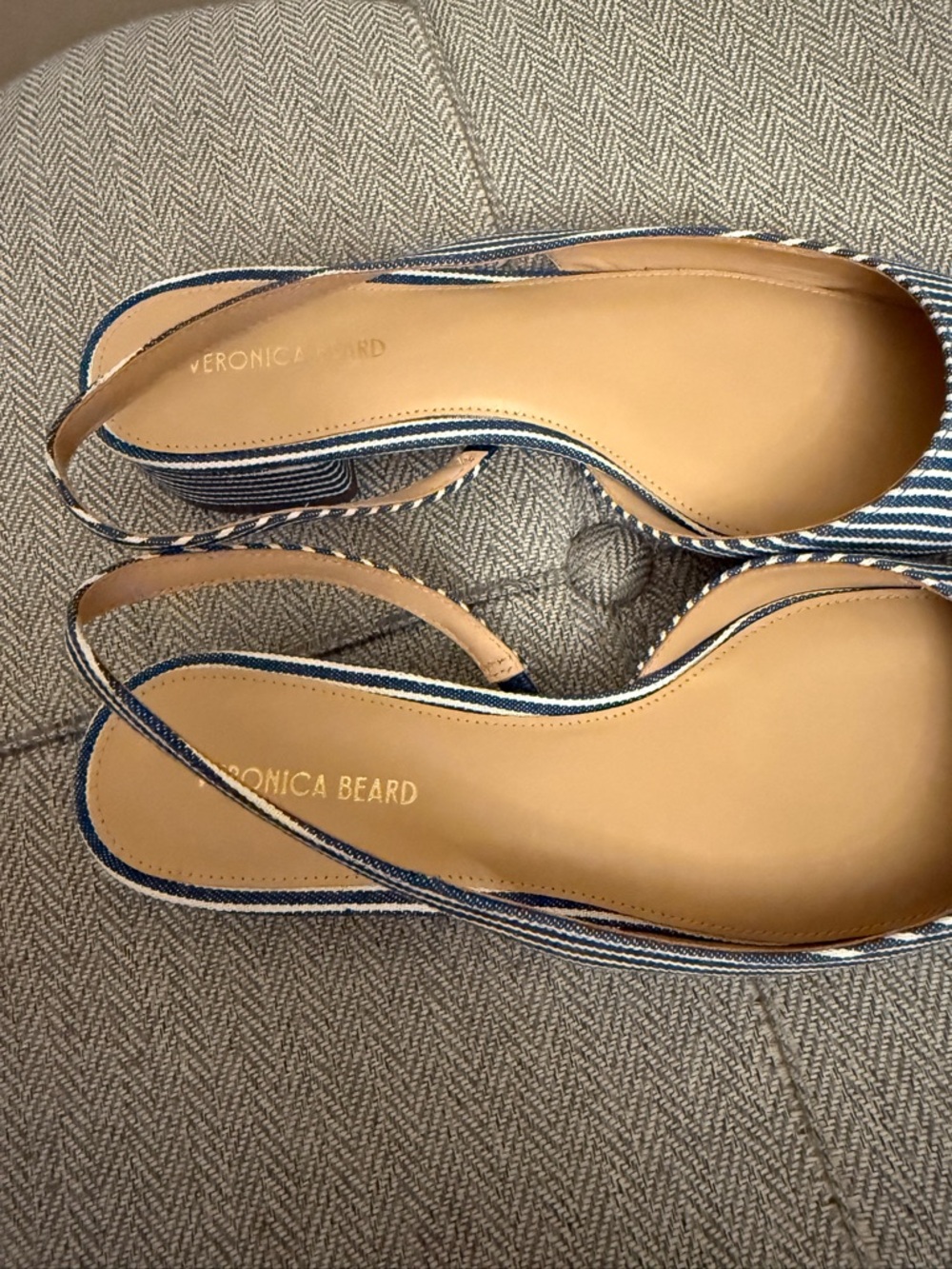 NEW Veronica Beard Blue Stripe and White Cap-Toe Slingback Mules - Picture 3 of 8
